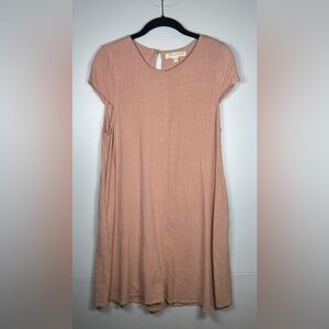 Monteau Salmon Colored Linen Blend Short Sleeve Dress. Size Large. Euro Summer.